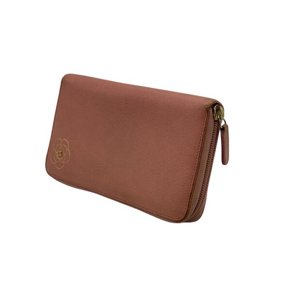 Chanel Bifold Pink Long Wallet Camellia Embossed in Gold*CC interlocking*Awesome - Picture 3 of 13